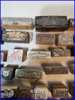 Nice lot of 63 Vintage Letterpress Advertising Blocks- Various Sizes Copper