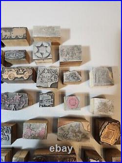 Nice lot of 63 Vintage Letterpress Advertising Blocks- Various Sizes Copper