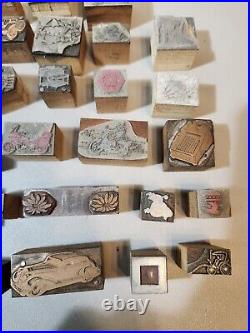 Nice lot of 63 Vintage Letterpress Advertising Blocks- Various Sizes Copper