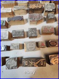 Nice lot of 63 Vintage Letterpress Advertising Blocks- Various Sizes Copper