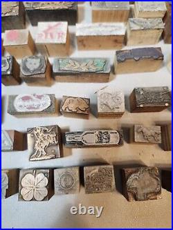 Nice lot of 63 Vintage Letterpress Advertising Blocks- Various Sizes Copper