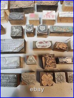 Nice lot of 63 Vintage Letterpress Advertising Blocks- Various Sizes Copper