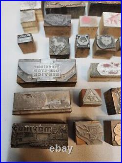 Nice lot of 63 Vintage Letterpress Advertising Blocks- Various Sizes Copper