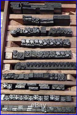 Over 400 Piece Mixed Lot Antique Metal LetterPress Type Ornament Border Case