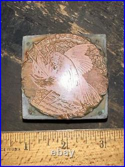 Print Block Magnificent Eagle on Shield Pluribus Unum. Copper Face