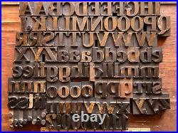 Rare Antique 101 piece Letterpress Printing WOOD TYPE Serif font Full Alphabet