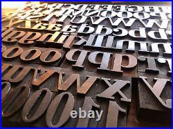 Rare Antique 101 piece Letterpress Printing WOOD TYPE Serif font Full Alphabet