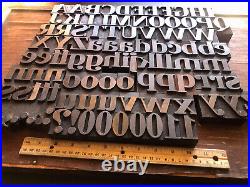 Rare Antique 101 piece Letterpress Printing WOOD TYPE Serif font Full Alphabet