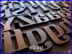 Rare Antique 101 piece Letterpress Printing WOOD TYPE Serif font Full Alphabet