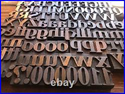 Rare Antique 101 piece Letterpress Printing WOOD TYPE Serif font Full Alphabet