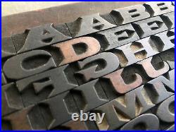 Rare Antique 66 piece Letterpress Printing WOOD TYPE Pointy short wide font