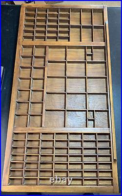 Vintage 3-Section Wood Letterpress Tray Stained Reddish Brown 32 1/4 x 16 1/2