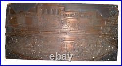Vintage Antique Print Block HUGE Boat Blueprint Rare Copper Face Very Detaied