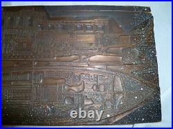 Vintage Antique Print Block HUGE Boat Blueprint Rare Copper Face Very Detaied