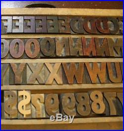 Vintage Antique Wood Block Printing Press Letters, Numbers, Punctuation 1-1/2