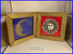 Vintage Fornasetti Sun & Moon Prints Small wooden Gold trim frames pictures