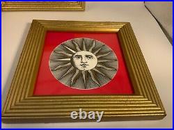 Vintage Fornasetti Sun & Moon Prints Small wooden Gold trim frames pictures