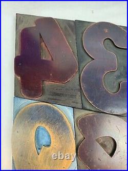 Vintage LETTERPRESS WOOD TYPE Letter Numbers 0-9 set Stands 5 tall e806