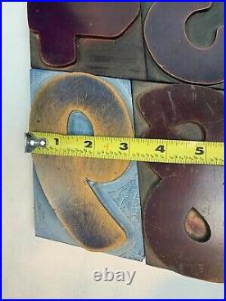 Vintage LETTERPRESS WOOD TYPE Letter Numbers 0-9 set Stands 5 tall e806