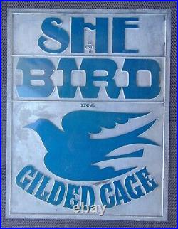 Vintage Letterpress Sign She Is Only A Bird In A Gilded Cage 8 1/4 x 10 11/16