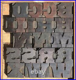 Vintage Lot of 57 Antique Wood Letterpress Print Type Block Letters Alphabet 2