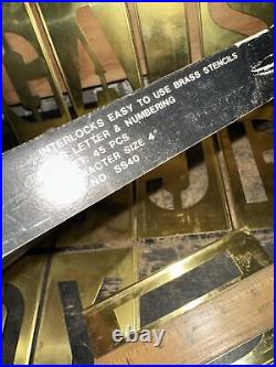 Vintage Safina(Interlocking Stencils) Reusable Brass Letters 45 Total! 4 Inch
