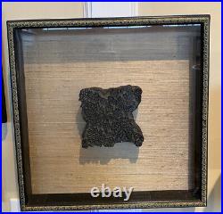 Vintage Wood Print Textile Block Mounted In Black Shadowbox With Linen Matte