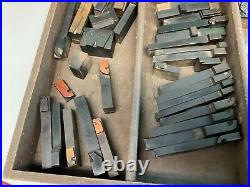 Vintage wooden letterpress printers blocks various sizes IN A TRAY 50+ items