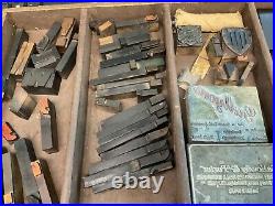 Vintage wooden letterpress printers blocks various sizes IN A TRAY 50+ items