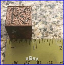 Vtg Copper Letterpress Cut Printers Block Stamps/initials Victorian Style 21