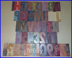 Wood LETTERPRESS Print Type Block ALPHABET 5 Tall Missing Letters K, Q, X, Z