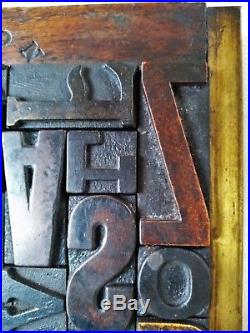 Wooden Letterpress Mixed Type on a Metal Plate within Brass Frame